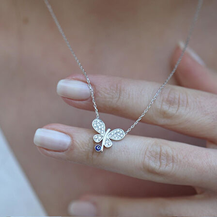 Nazar Boncuk Detaylı Kelebek Gümüş Kolye