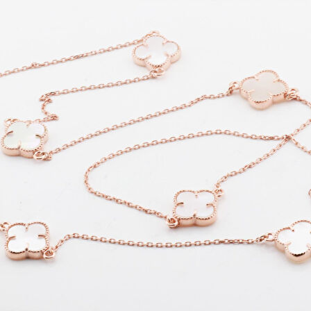 İkonik Alhambra Sedef Taşlı Rose Gold Kaplama Gümüş Kolye