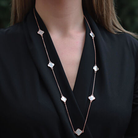 İkonik Alhambra Sedef Taşlı Rose Gold Kaplama Gümüş Kolye