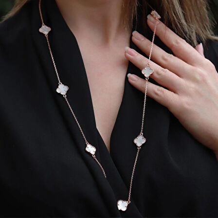 İkonik Alhambra Sedef Taşlı Rose Gold Kaplama Gümüş Kolye