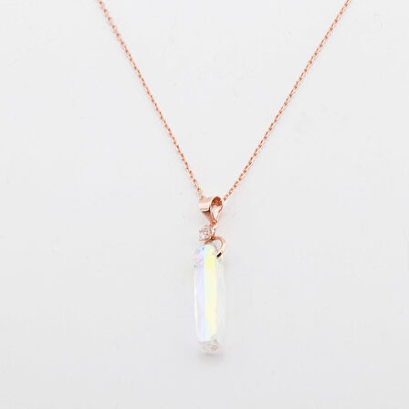 Mistik Topaz Taşlı Rose Gold Kaplama Cam Gümüş Kolye