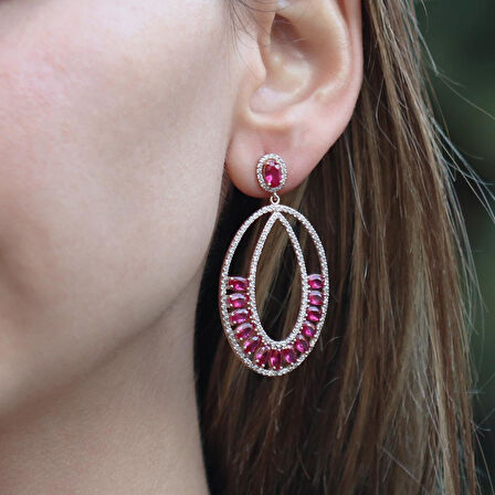 Pembe Zirkon Taşlı Glamore Rose Gold Kaplama Gümüş Küpe