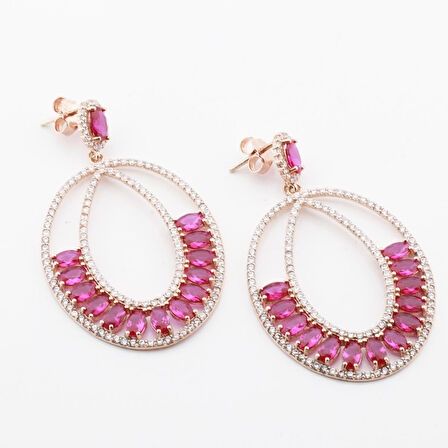 Pembe Zirkon Taşlı Glamore Rose Gold Kaplama Gümüş Küpe