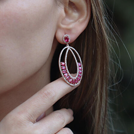 Pembe Zirkon Taşlı Glamore Rose Gold Kaplama Gümüş Küpe