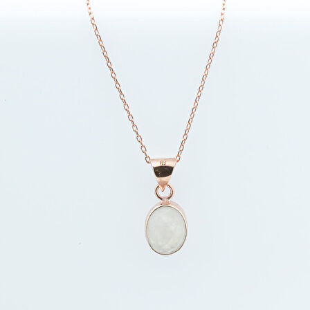 Ay Taşlı Rose Gold Kaplama Doğal Taş Gümüş Kolye