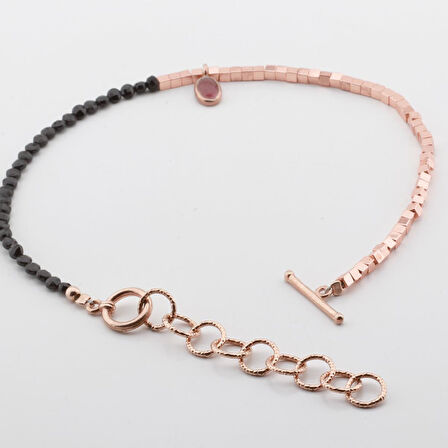 Pembe Kuvars Taşlı Oval Rose Gold Halhal