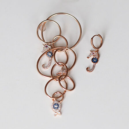 Apm Tasarım Modeli Deniz Atı Rose Gold Kaplama Gümüş Küpe