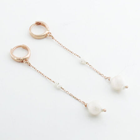 Sallantılı Rose Gold Kaplama İnci Gümüş Küpe
