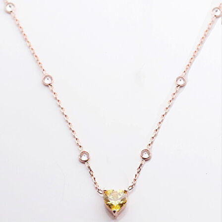 Sitrin Taşlı Rose Gold Kaplama Sevgili Kalp Gümüş Kolye