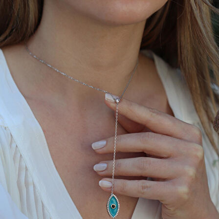 Mine İşli Göz Figürlü Gümüş Kolye