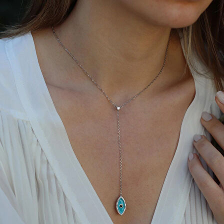 Mine İşli Göz Figürlü Gümüş Kolye