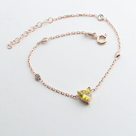 Sitrin Taşlı Rose Gold Kaplama Sevgili Kalp Gümüş Bileklik