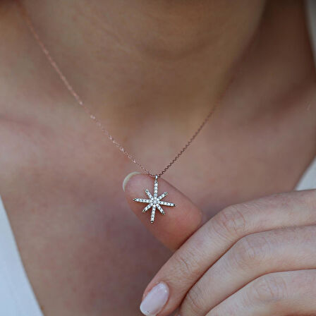 Kutup Yıldızı Zirkon Taşlı Rose Gold Kaplama Gümüş Kolye