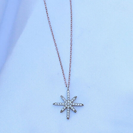 Kutup Yıldızı Zirkon Taşlı Rose Gold Kaplama Gümüş Kolye