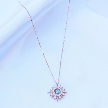 Mavi Zirkon Taşlı Rose Gold Kaplama Lodestar Gümüş Kolye