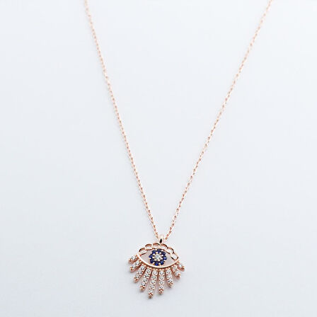 Zirkon Taşlı Göz Modeli Rose Gold Kaplama Gümüş Kolye
