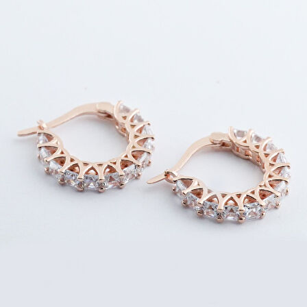 Zirkon Taşlı Rose Gold Kaplama Halka Gümüş Küpe