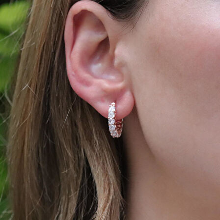 Zirkon Taşlı Rose Gold Kaplama Halka Gümüş Küpe