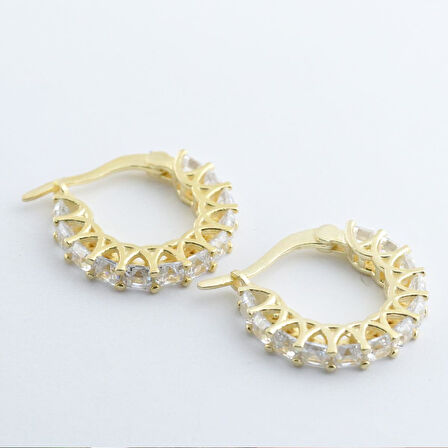 Zirkon Taşlı Gold Kaplama Halka Gümüş Küpe