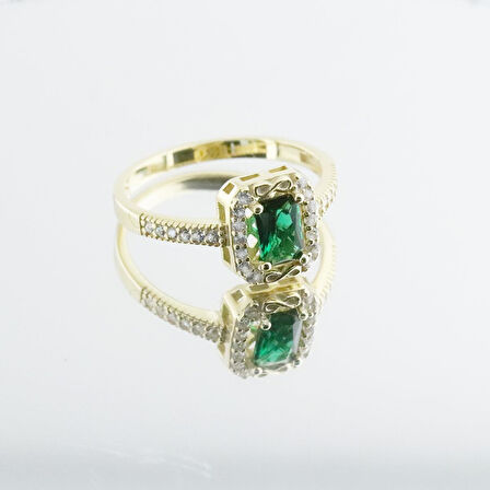 Mini Sonsuzluk Detaylı Yeşil Zirkon Taşlı Gold Kaplama Gümüş Yüzük