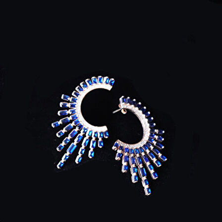 Safir Taşlı Güneş Tasarım Gümüş Küpe