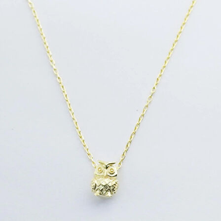 Baykuş Figürlü Gold Kaplama Gümüş Kolye