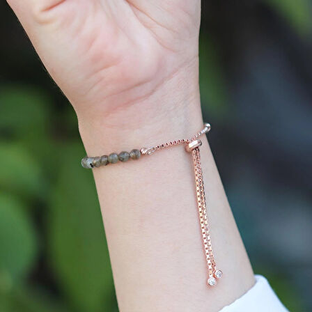 Peridot Taşlı Asansörlü Rose Gold Kaplama Gümüş Bileklik