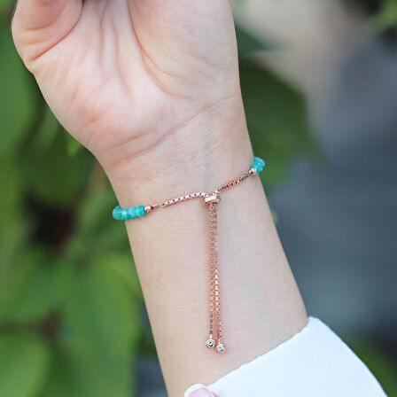 Firüze Taşlı Asansörlü Rose Gold Kaplama Gümüş Bileklik