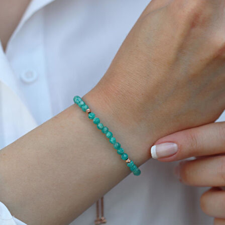 Firüze Taşlı Asansörlü Rose Gold Kaplama Gümüş Bileklik