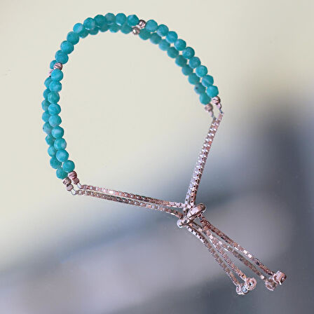 Firüze Taşlı Asansörlü Rose Gold Kaplama Gümüş Bileklik