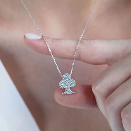 Maça Zirkon Taşlı Gümüş Kolye