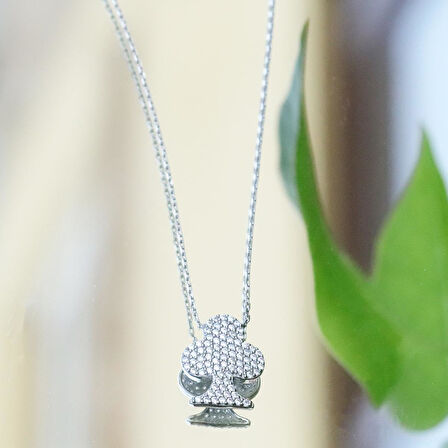 Maça Zirkon Taşlı Gümüş Kolye