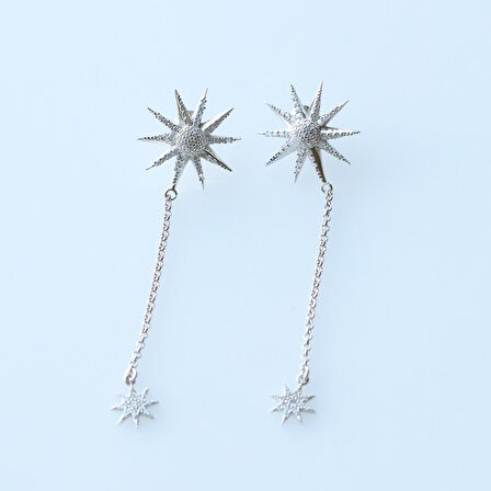 Kutup Yıldızı Zirkon Taşlı Sallantılı Gümüş Küpe