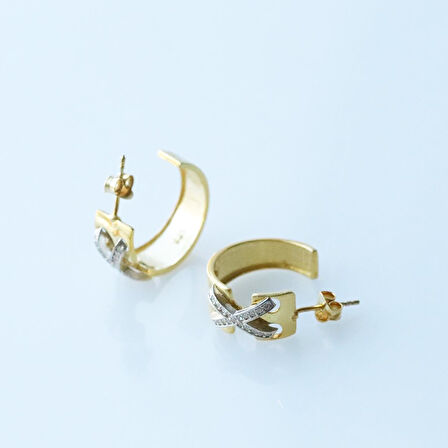 Zirkon Taşlı Çapraz Tffny Modeli Gold Kaplama Gümüş Küpe