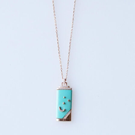 Turkuaz Mine İşli  Rose Gold Kaplama Night Gümüş Kolye