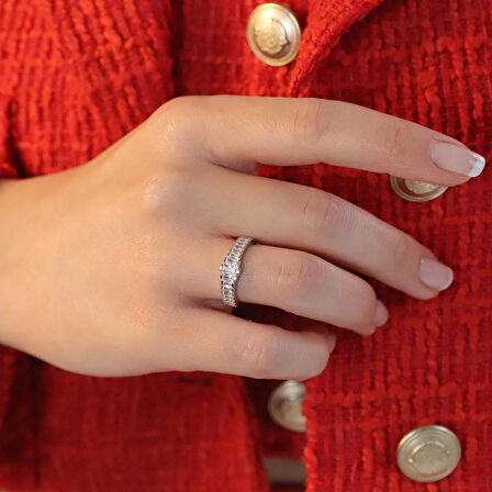 Tamtur Baget Taşlı Ayarlanabilir Gümüş Yüzük