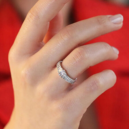 Tamtur Baget Taşlı Ayarlanabilir Gümüş Yüzük