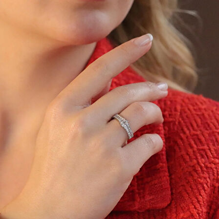 Tamtur Baget Taşlı Ayarlanabilir Gümüş Yüzük