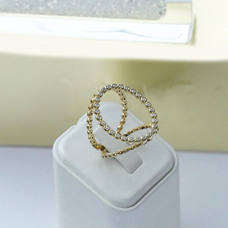 Well 3 Taraflı Gold Kaplama Çok Renkli Gümüş Yüzük