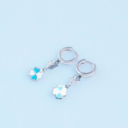 Yonca Modeli Renkli Mine İşli Gümüş Küpe