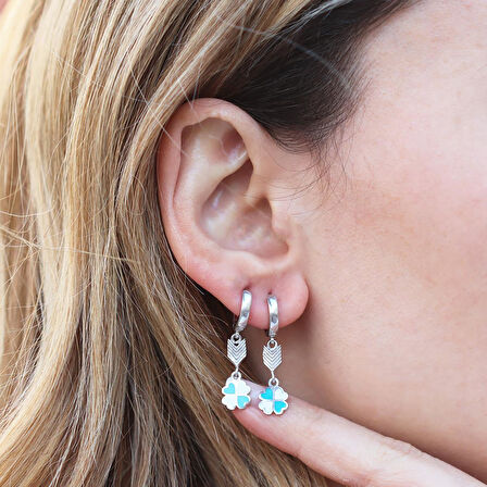 Yonca Modeli Renkli Mine İşli Gümüş Küpe