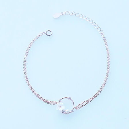 Zambak Çiçeği İnci Detaylı Rose Gold Kaplama Gümüş Bileklik