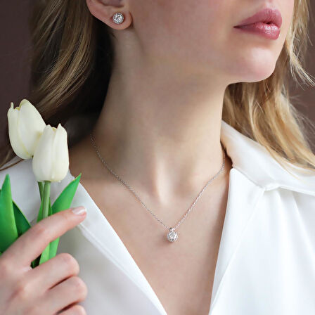 Round Kesim Prenses Modeli 6,5 mm E Moıssenıte Gümüş  Set