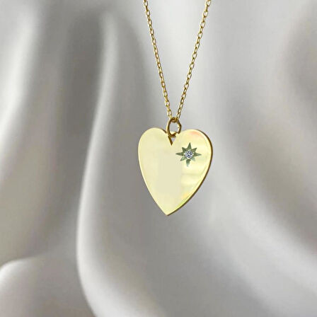 Pırlanta Taşlı 0.02 ct  Kalp Modeli Gold Micron Kaplama Gümüş Kolye