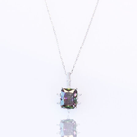 Mistik Topaz Taşlı Kare Lotus Çiçeği Gümüş Kolye