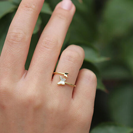 Sedefli Kelebek Gold Kaplama Minimal Yüzük