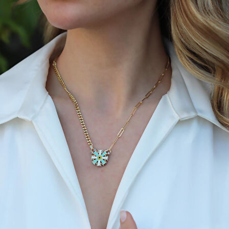 Kar Tanesi Çift Taraflı Gümüş Kolye