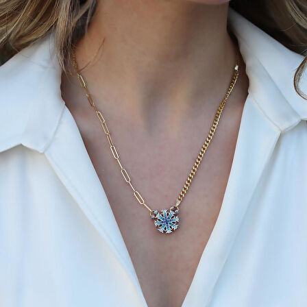 Kar Tanesi Çift Taraflı Gümüş Kolye