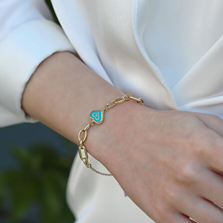 Fortuna Kalp Gold Kaplama Gümüş Bileklik