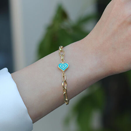 Fortuna Kalp Gold Kaplama Gümüş Bileklik